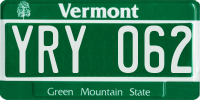 VT license plate YRY062