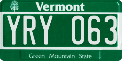 VT license plate YRY063