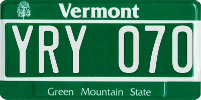 VT license plate YRY070