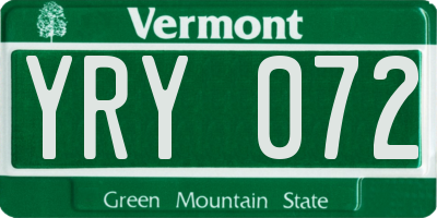 VT license plate YRY072