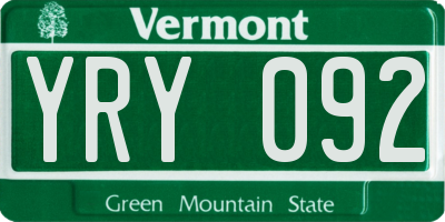 VT license plate YRY092