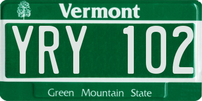 VT license plate YRY102