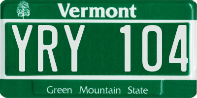 VT license plate YRY104