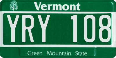 VT license plate YRY108