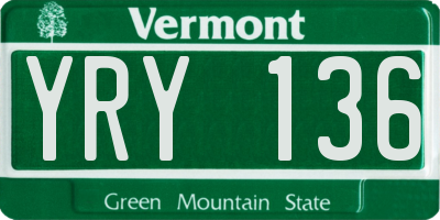 VT license plate YRY136