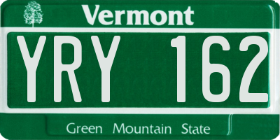 VT license plate YRY162