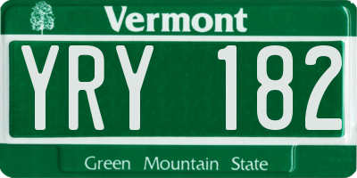 VT license plate YRY182