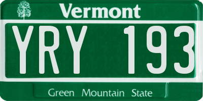 VT license plate YRY193