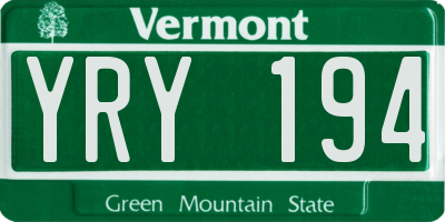 VT license plate YRY194
