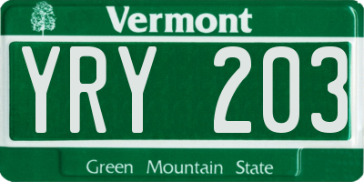 VT license plate YRY203