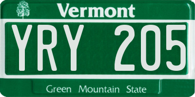 VT license plate YRY205