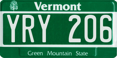 VT license plate YRY206