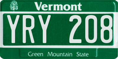 VT license plate YRY208