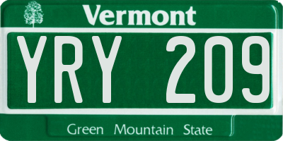 VT license plate YRY209