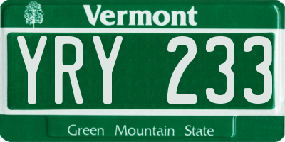 VT license plate YRY233