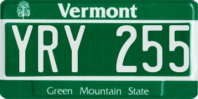 VT license plate YRY255