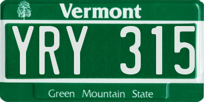 VT license plate YRY315