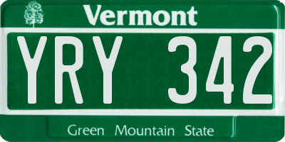 VT license plate YRY342
