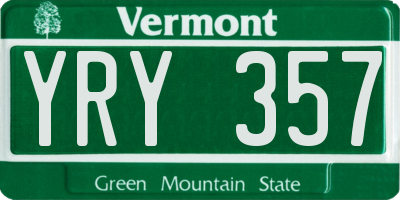 VT license plate YRY357