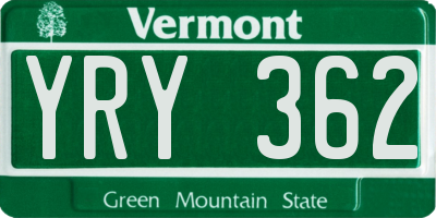 VT license plate YRY362