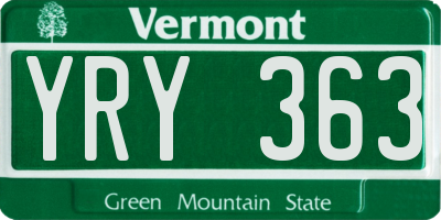 VT license plate YRY363