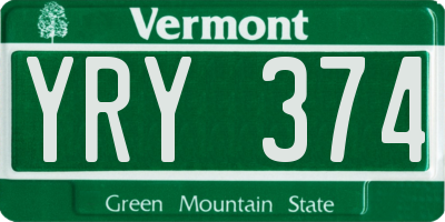 VT license plate YRY374
