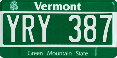 VT license plate YRY387