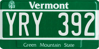 VT license plate YRY392