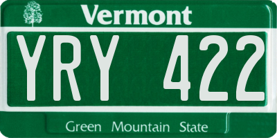 VT license plate YRY422