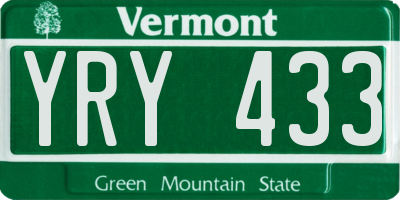 VT license plate YRY433
