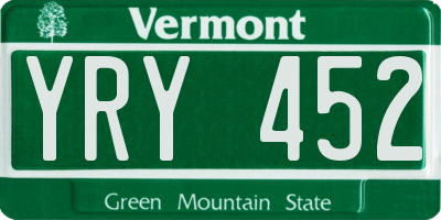 VT license plate YRY452