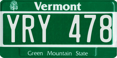 VT license plate YRY478