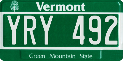 VT license plate YRY492