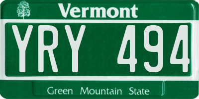 VT license plate YRY494