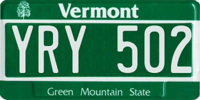VT license plate YRY502
