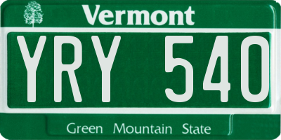 VT license plate YRY540