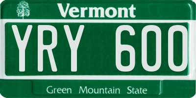 VT license plate YRY600