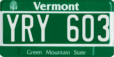 VT license plate YRY603