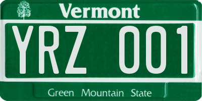 VT license plate YRZ001