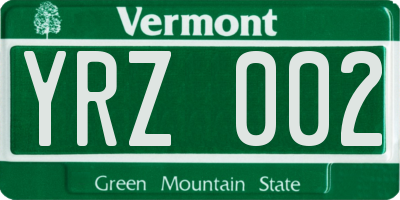 VT license plate YRZ002