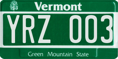 VT license plate YRZ003