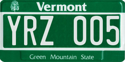 VT license plate YRZ005