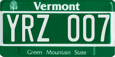 VT license plate YRZ007