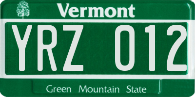 VT license plate YRZ012