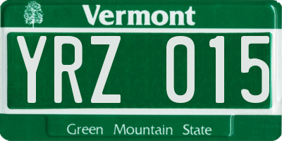 VT license plate YRZ015