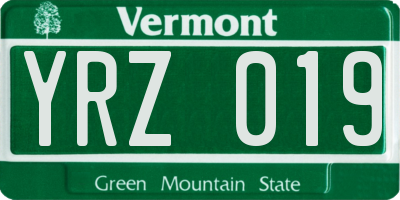 VT license plate YRZ019