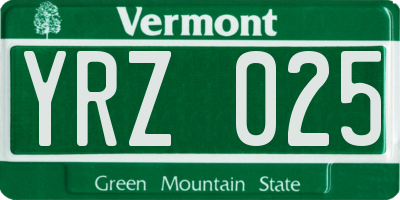 VT license plate YRZ025