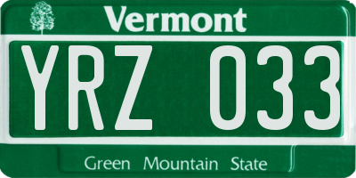 VT license plate YRZ033
