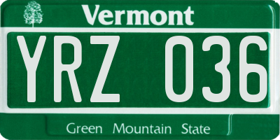 VT license plate YRZ036