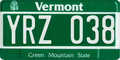 VT license plate YRZ038